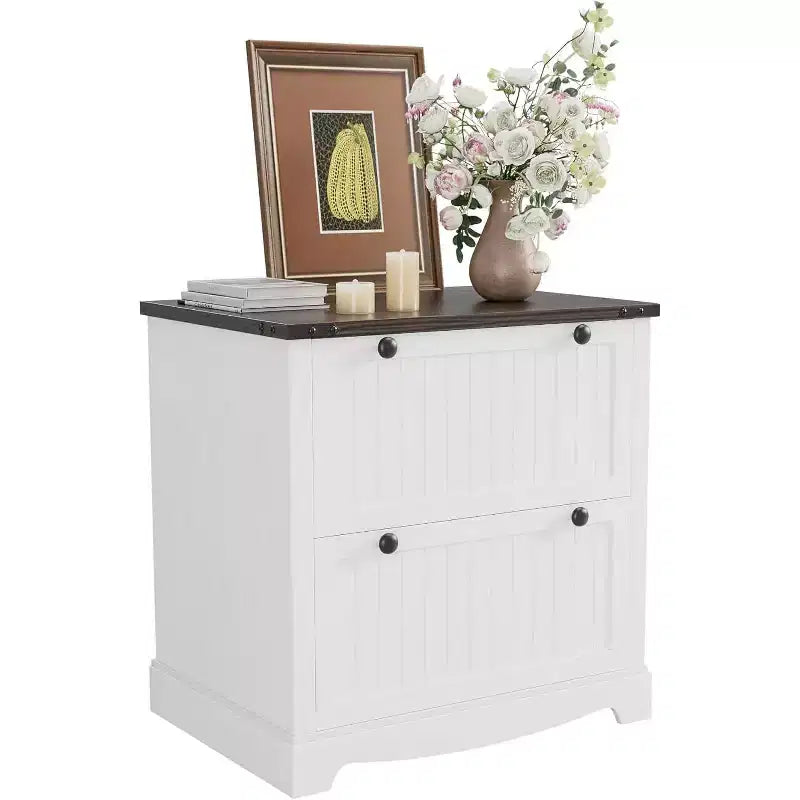 Classeur latéral 2 tiroirs en bois de 30 po. Inclut des dossiers suspendus pour documents A4/Lettre/Légal, rangement élégant pour bureau à domicile/salon.