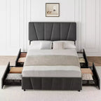 Cadre de lit double/grand lit COZONY avec tête de lit réglable et 4 tiroirs de rangement, lit plateforme capitonné en velours