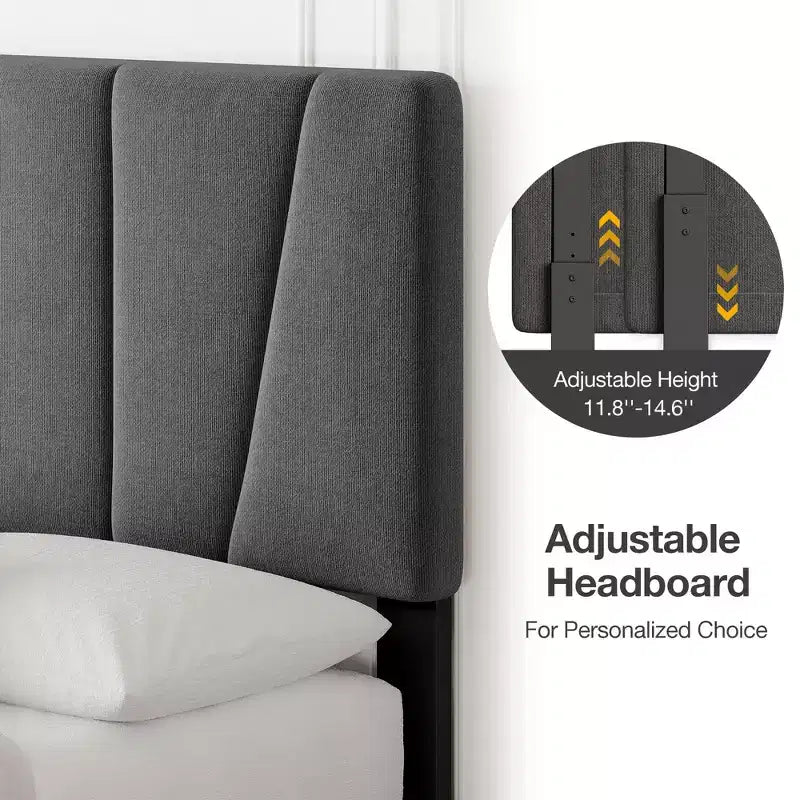 Cadre de lit double/grand lit COZONY avec tête de lit réglable et 4 tiroirs de rangement, lit plateforme capitonné en velours