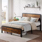 COZONY Queen Bed Frame with Wood Headboard, Platform Bed with Safe Rounded Corners & Metal Slats Support
