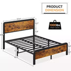 COZONY Cadre de lit Queen Size avec tête de lit en bois, lit plateforme avec coins arrondis sécurisés et support à lattes métalliques
