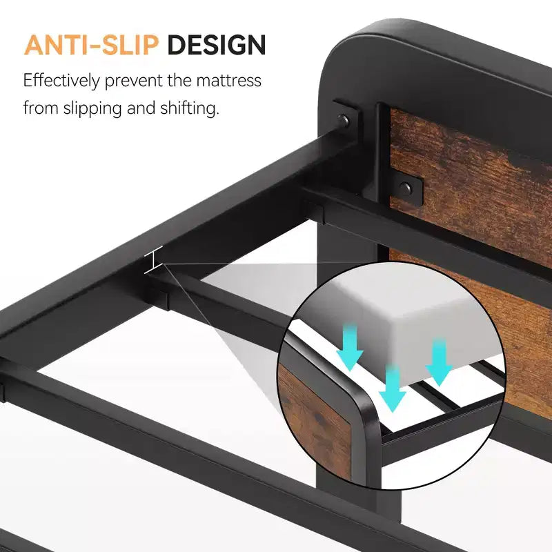 COZONY Cadre de lit Queen Size avec tête de lit en bois, lit plateforme avec coins arrondis sécurisés et support à lattes métalliques