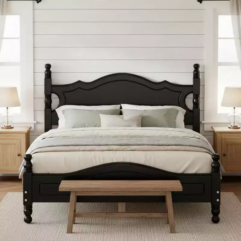Polibi Wood Platform Bed Frame with Turned Posts
