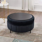 TUYOHW Pouf moderne avec rangement, repose-pieds rembourré en velours avec couvercle réversible, tabouret en forme de citrouille pour salon, chambre, entrée