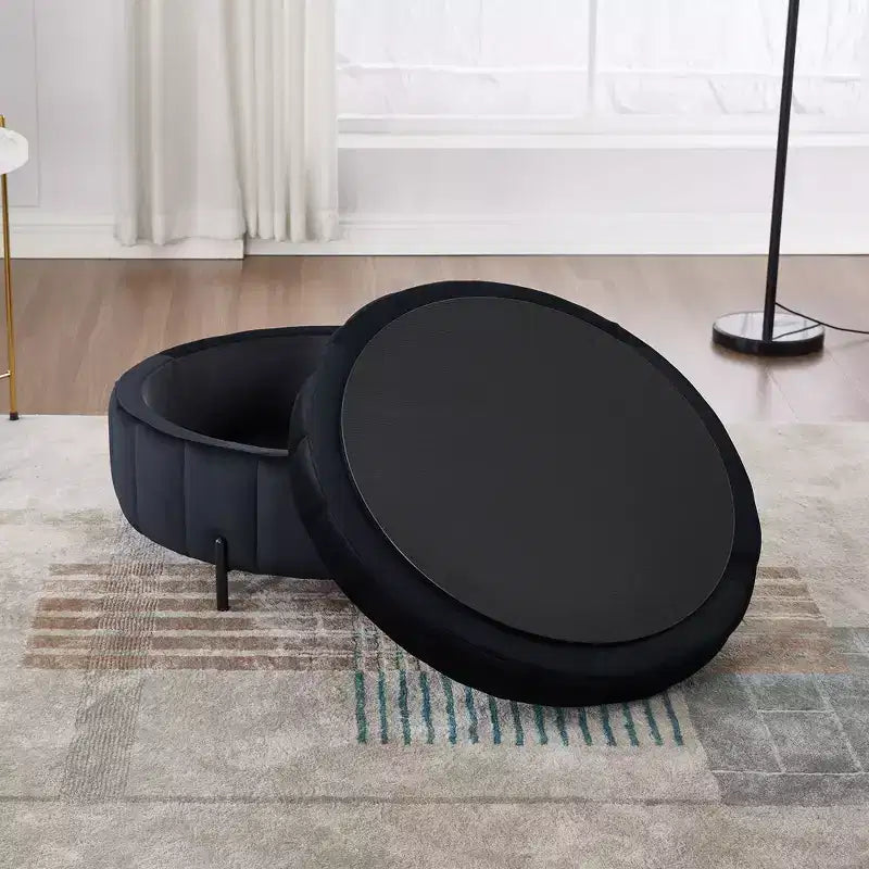 TUYOHW Pouf moderne avec rangement, repose-pieds rembourré en velours avec couvercle réversible, tabouret en forme de citrouille pour salon, chambre, entrée
