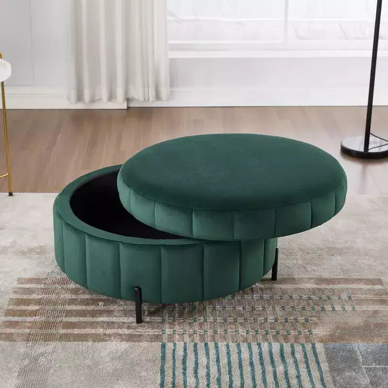 TUYOHW Pouf moderne avec rangement, repose-pieds rembourré en velours avec couvercle réversible, tabouret en forme de citrouille pour salon, chambre, entrée