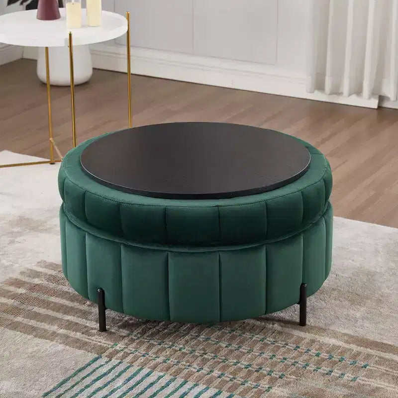 TUYOHW Pouf moderne avec rangement, repose-pieds rembourré en velours avec couvercle réversible, tabouret en forme de citrouille pour salon, chambre, entrée