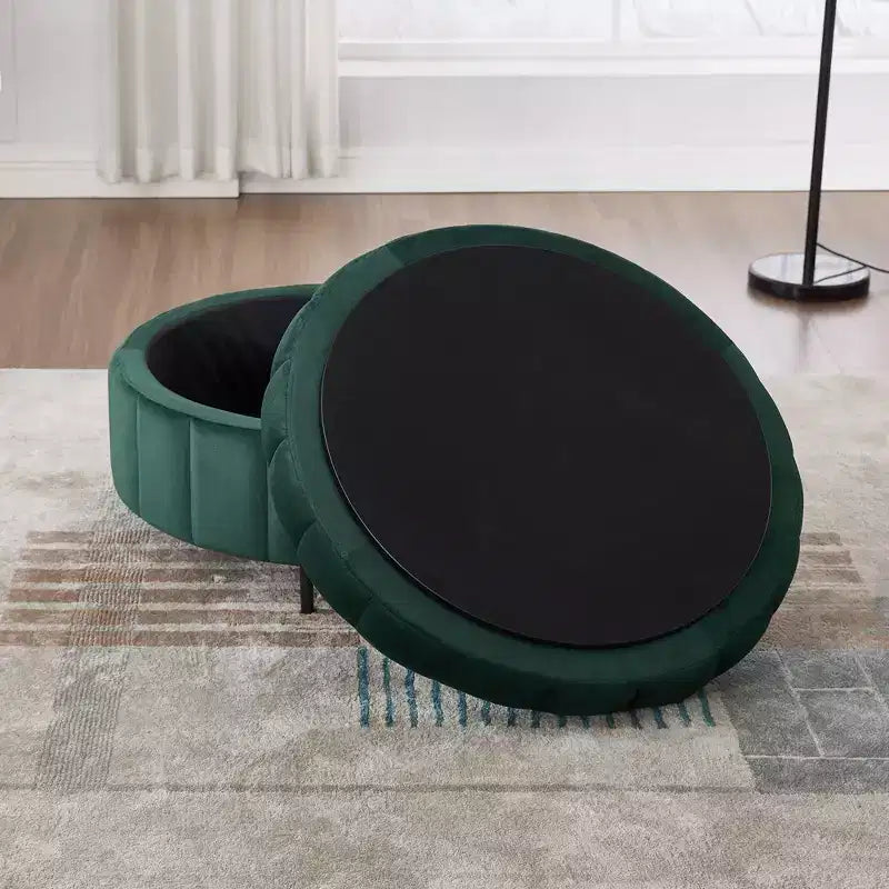 TUYOHW Pouf moderne avec rangement, repose-pieds rembourré en velours avec couvercle réversible, tabouret en forme de citrouille pour salon, chambre, entrée