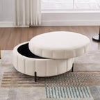 TUYOHW Pouf moderne avec rangement, repose-pieds rembourré en velours avec couvercle réversible, tabouret en forme de citrouille pour salon, chambre, entrée