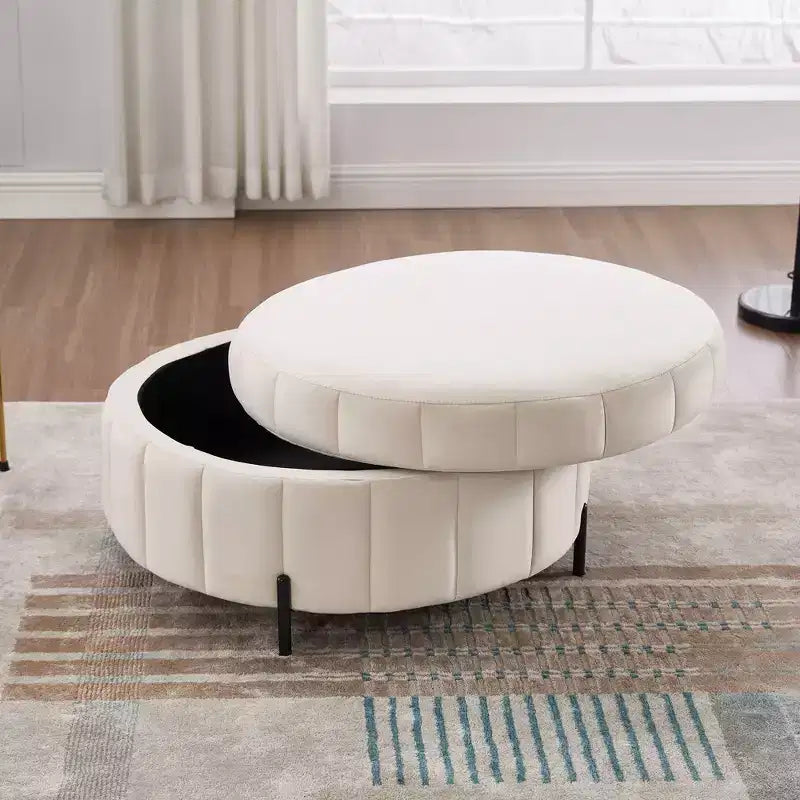 TUYOHW Pouf moderne avec rangement, repose-pieds rembourré en velours avec couvercle réversible, tabouret en forme de citrouille pour salon, chambre, entrée