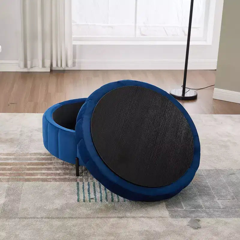 TUYOHW Pouf moderne avec rangement, repose-pieds rembourré en velours avec couvercle réversible, tabouret en forme de citrouille pour salon, chambre, entrée