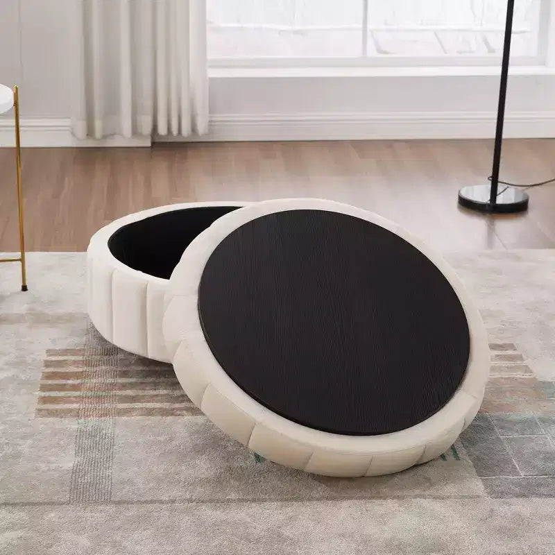 TUYOHW Pouf moderne avec rangement, repose-pieds rembourré en velours avec couvercle réversible, tabouret en forme de citrouille pour salon, chambre, entrée
