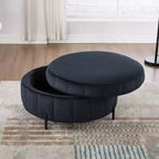 TUYOHW Pouf moderne avec rangement, repose-pieds rembourré en velours avec couvercle réversible, tabouret en forme de citrouille pour salon, chambre, entrée