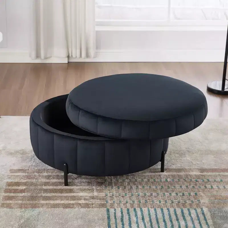 TUYOHW Pouf moderne avec rangement, repose-pieds rembourré en velours avec couvercle réversible, tabouret en forme de citrouille pour salon, chambre, entrée