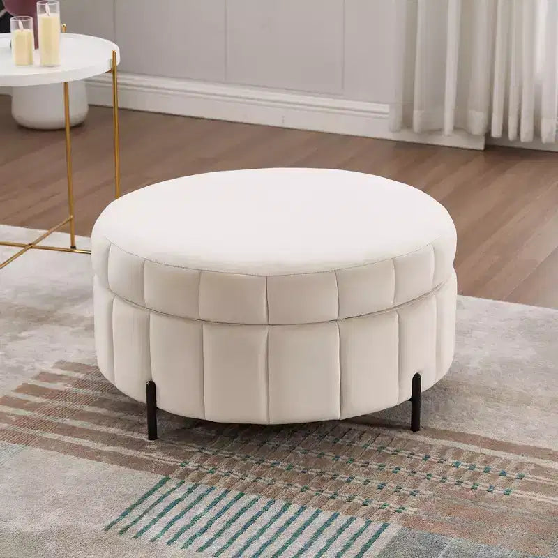 TUYOHW Modern Ottoman with Storage Velvet Upholstered Footstool with Reversible Lid Pumpkin-Shaped Stool for Living Room, Bedroom, Entryway