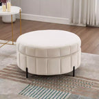 TUYOHW Modern Ottoman with Storage Velvet Upholstered Footstool with Reversible Lid Pumpkin-Shaped Stool for Living Room, Bedroom, Entryway