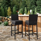 Lot de 2 tabourets de bar extérieurs en osier, chaises de bar sans accoudoirs en rotin avec coussins pour patio, bord de piscine ou jardin