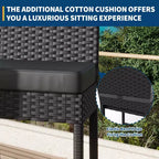 Lot de 2 tabourets de bar extérieurs en osier, chaises de bar sans accoudoirs en rotin avec coussins pour patio, bord de piscine ou jardin