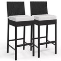 Set of 2 Outdoor Wicker Bar Stools  Armless Rattan Bar-Height Chairs with Cushions for Patio, Poolside or Backyard