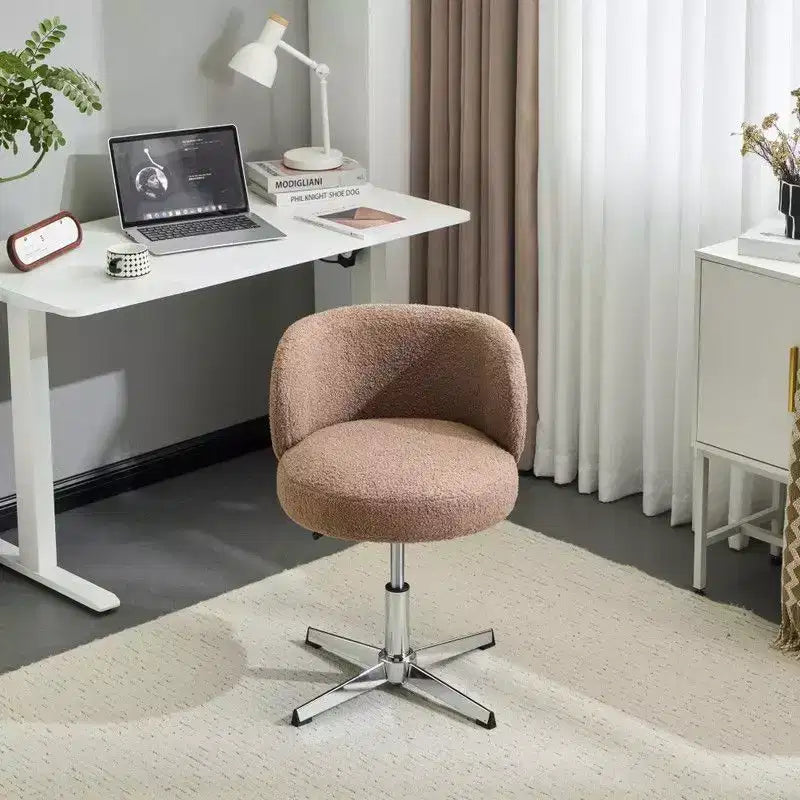 Karl Home Mignon Ours en Peluche Moderne Chaise Pivotante Sans Accoudoirs Hauteur Réglable Chaise de Bureau Sans Roues et avec Soutien Dorsal en Blanc