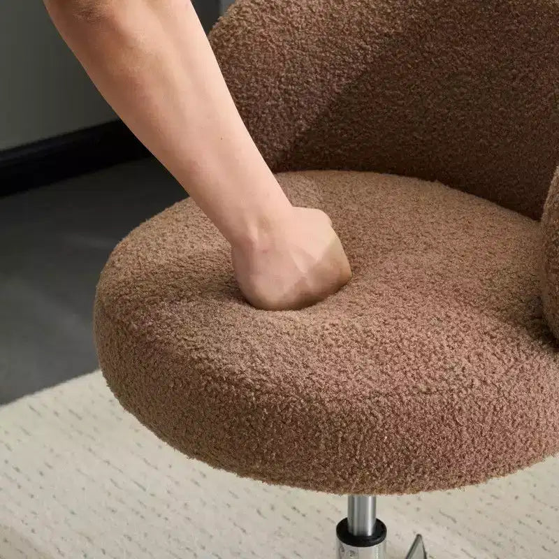 Karl Home Mignon Ours en Peluche Moderne Chaise Pivotante Sans Accoudoirs Hauteur Réglable Chaise de Bureau Sans Roues et avec Soutien Dorsal en Blanc