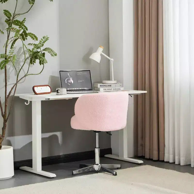 Karl Home Mignon Ours en Peluche Moderne Chaise Pivotante Sans Accoudoirs Hauteur Réglable Chaise de Bureau Sans Roues et avec Soutien Dorsal en Blanc