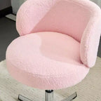 Karl Home Mignon Ours en Peluche Moderne Chaise Pivotante Sans Accoudoirs Hauteur Réglable Chaise de Bureau Sans Roues et avec Soutien Dorsal en Blanc