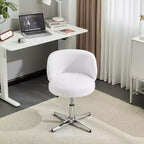 Karl Home Mignon Ours en Peluche Moderne Chaise Pivotante Sans Accoudoirs Hauteur Réglable Chaise de Bureau Sans Roues et avec Soutien Dorsal en Blanc