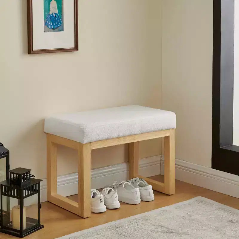 Banc à chaussures MAYEERTY avec cadre en bois et siège rembourré doux pour petit espace, couloir, salon, beige