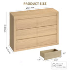 COZONY Commode à 6 tiroirs de 119 cm de large, Commode moderne à coins arrondis, Plateau épaissi, Bois naturel