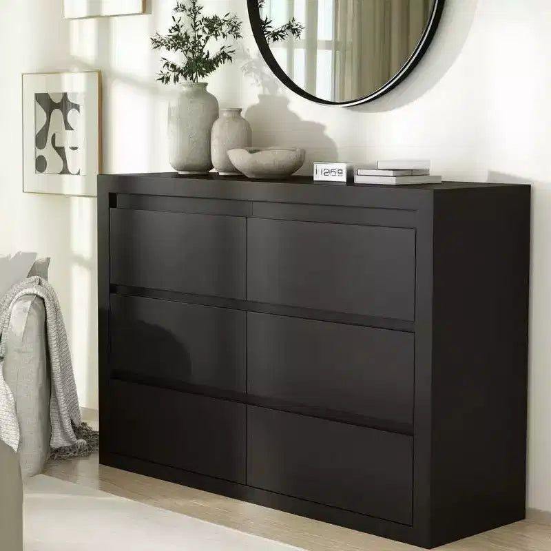 COZONY 47 Wide 6 Drawer Dresser, Modern Round Corner Cabinet Chest, Thickened Top, Natural Wood