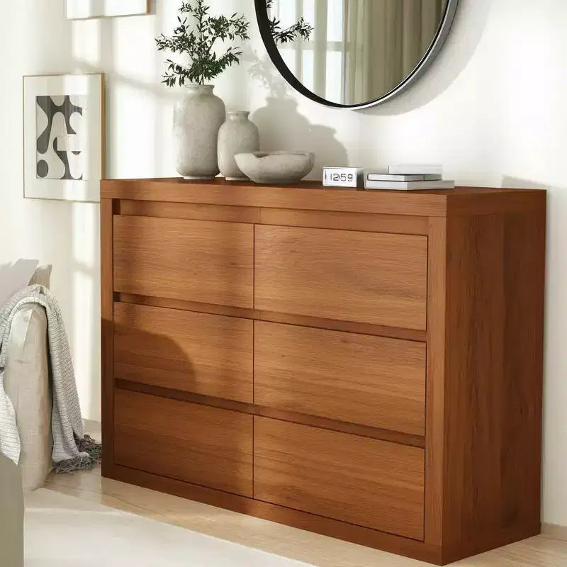 COZONY Commode à 6 tiroirs de 119 cm de large, Commode moderne à coins arrondis, Plateau épaissi, Bois naturel