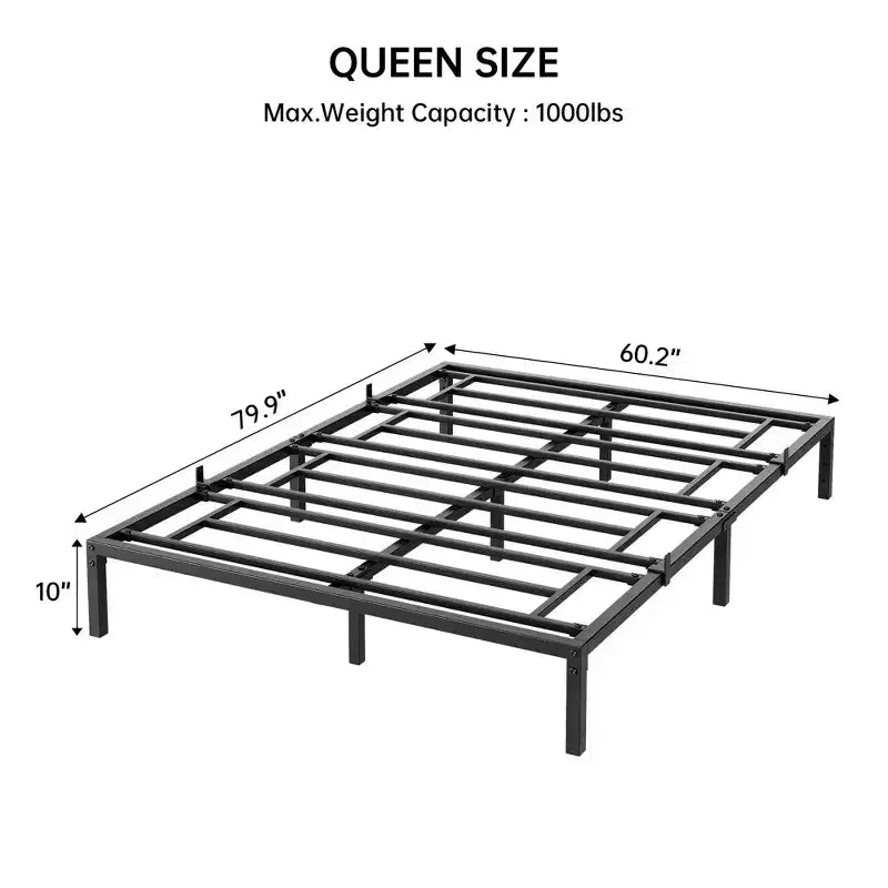 Cadre de lit Queen size 14/16, sommier tapissier non requis, cadre de plateforme métallique robuste, montage facile, forte capacité de charge, silencieux