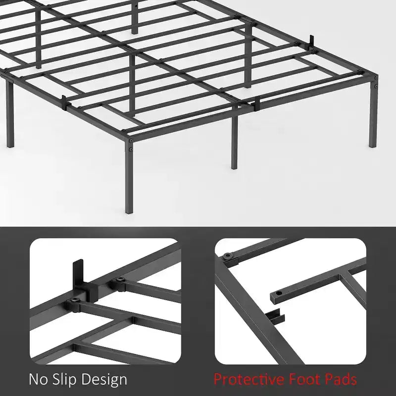Cadre de lit Queen size 14/16, sommier tapissier non requis, cadre de plateforme métallique robuste, montage facile, forte capacité de charge, silencieux