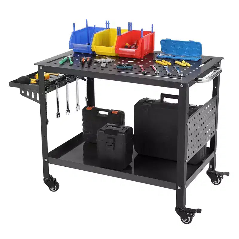 Welding Table, Heavy Duty Welding Table 36X24  Steel Bench with Wheels, Storage & Pegboard Portable for Hobbyist Workshop