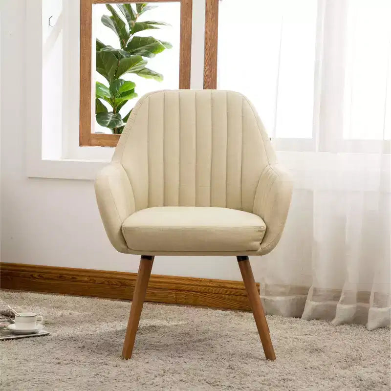 Chaise d'appoint contemporaine TUYOHW, fauteuil en tissu à dossier courbé avec pieds en bois massif, chaise longue rembourrée pour le salon, le bureau, le hall d'entrée