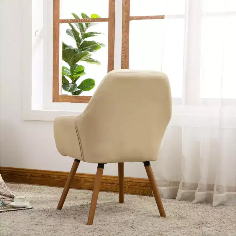 Chaise d'appoint contemporaine TUYOHW, fauteuil en tissu à dossier courbé avec pieds en bois massif, chaise longue rembourrée pour le salon, le bureau, le hall d'entrée
