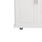 FAMYYT Îlot de cuisine en bois massif blanc avec dessus de 16,93 po, armoire à 2 portes, 3 tiroirs, étagère à épices et porte-serviettes