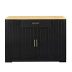 Meuble îlot de cuisine FAMYYT en bois noir avec dessus en bois de 53,2 po, armoire à poubelle dissimulée, étagères réglables et tiroir