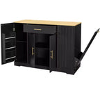Meuble îlot de cuisine FAMYYT en bois noir avec dessus en bois de 53,2 po, armoire à poubelle dissimulée, étagères réglables et tiroir
