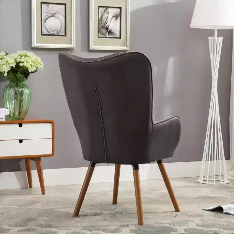 TUYOHW Fauteuil d'appoint en velours soyeux, chaise longue avec dossier capitonné, pieds en bois massif, fauteuil crapaud rembourré en mousse pour salon, salle à manger