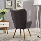 TUYOHW Fauteuil d'appoint en velours soyeux, chaise longue avec dossier capitonné, pieds en bois massif, fauteuil crapaud rembourré en mousse pour salon, salle à manger