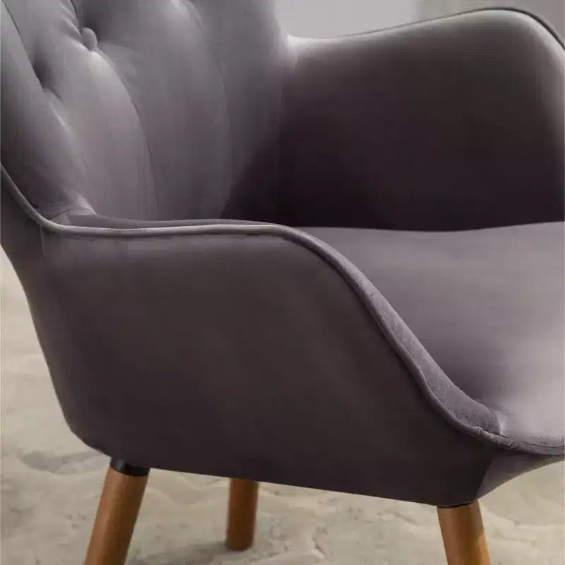 TUYOHW Fauteuil d'appoint en velours soyeux, chaise longue avec dossier capitonné, pieds en bois massif, fauteuil crapaud rembourré en mousse pour salon, salle à manger