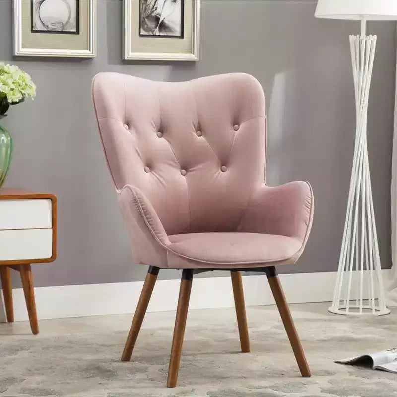 TUYOHW Fauteuil d'appoint en velours soyeux, chaise longue avec dossier capitonné, pieds en bois massif, fauteuil crapaud rembourré en mousse pour salon, salle à manger