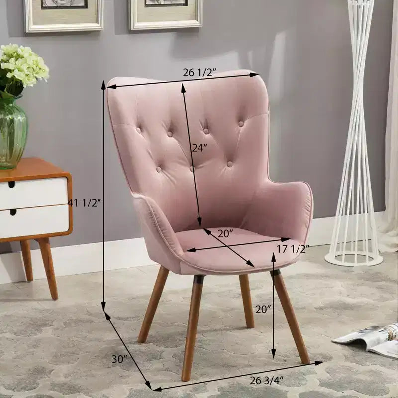 TUYOHW Fauteuil d'appoint en velours soyeux, chaise longue avec dossier capitonné, pieds en bois massif, fauteuil crapaud rembourré en mousse pour salon, salle à manger