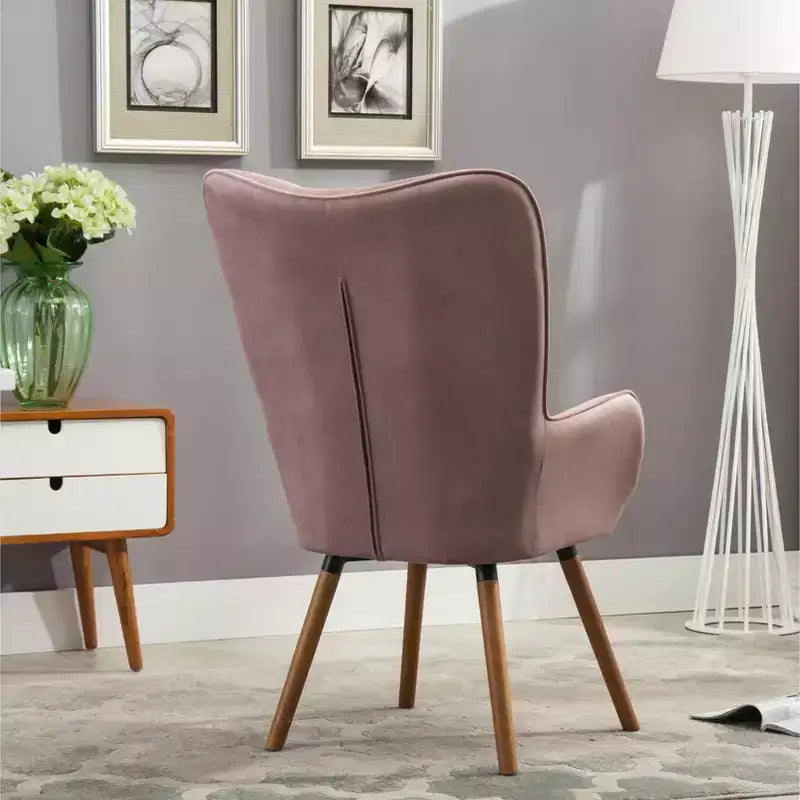TUYOHW Fauteuil d'appoint en velours soyeux, chaise longue avec dossier capitonné, pieds en bois massif, fauteuil crapaud rembourré en mousse pour salon, salle à manger