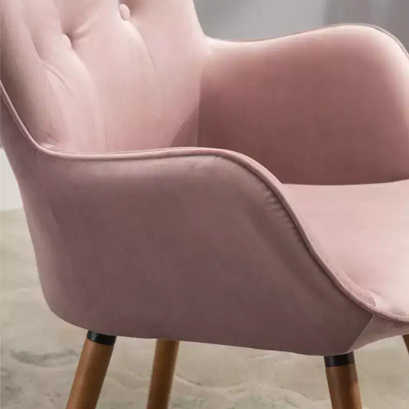TUYOHW Fauteuil d'appoint en velours soyeux, chaise longue avec dossier capitonné, pieds en bois massif, fauteuil crapaud rembourré en mousse pour salon, salle à manger