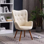TUYOHW Fauteuil d'appoint en velours soyeux, chaise longue avec dossier capitonné, pieds en bois massif, fauteuil crapaud rembourré en mousse pour salon, salle à manger