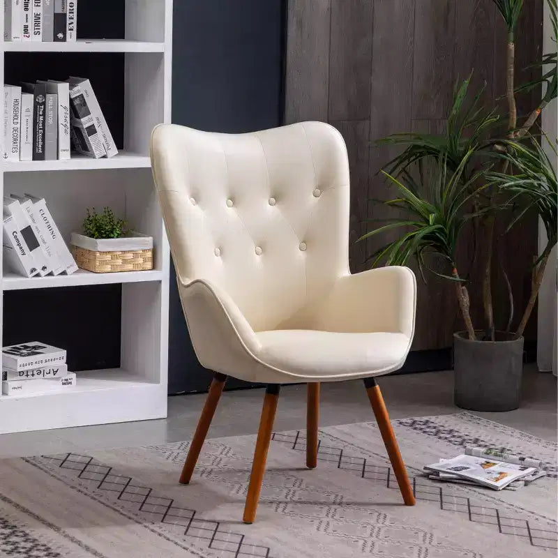 TUYOHW Fauteuil d'appoint en velours soyeux, chaise longue avec dossier capitonné, pieds en bois massif, fauteuil crapaud rembourré en mousse pour salon, salle à manger