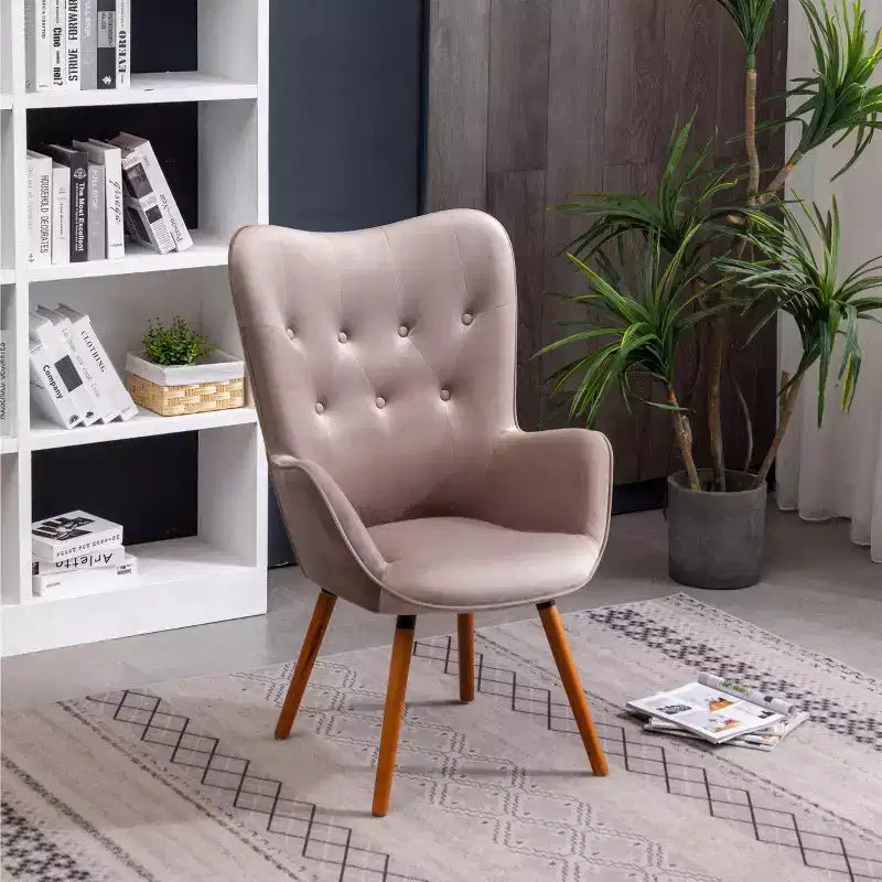 TUYOHW Fauteuil d'appoint en velours soyeux, chaise longue avec dossier capitonné, pieds en bois massif, fauteuil crapaud rembourré en mousse pour salon, salle à manger